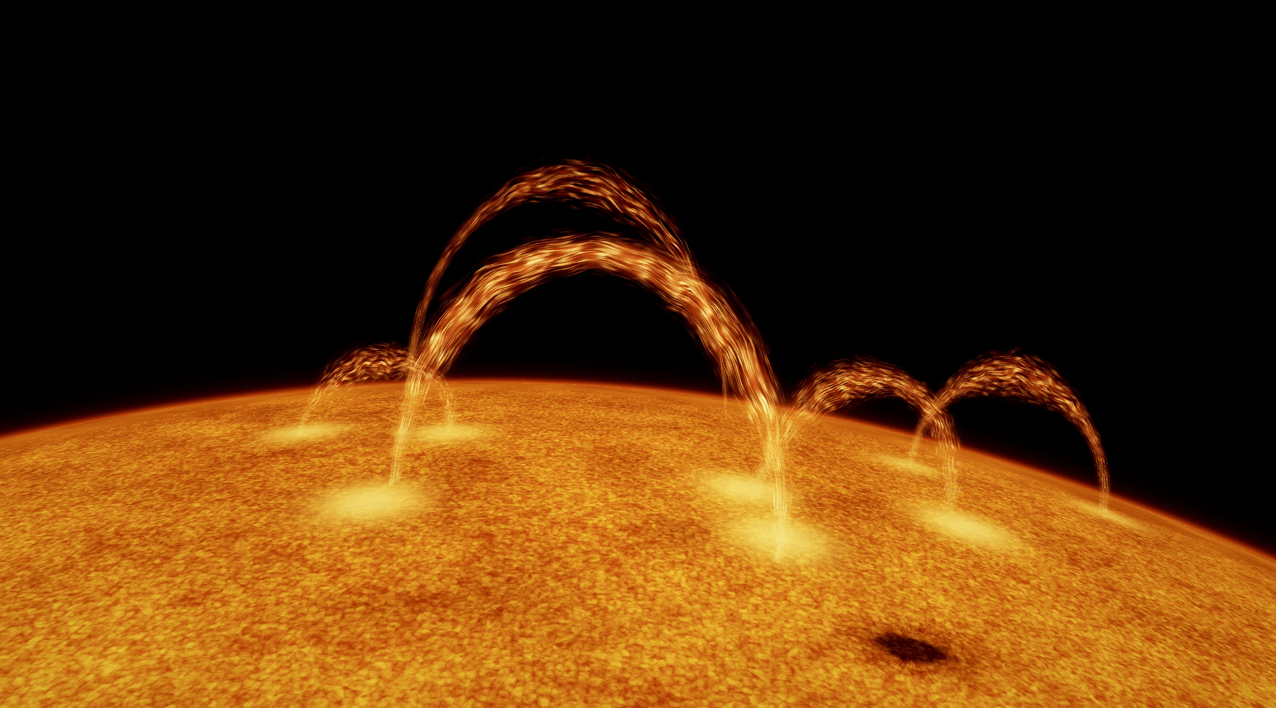 Forgefield Corona: Luminous plasma loops rising from a textured solar surface.
