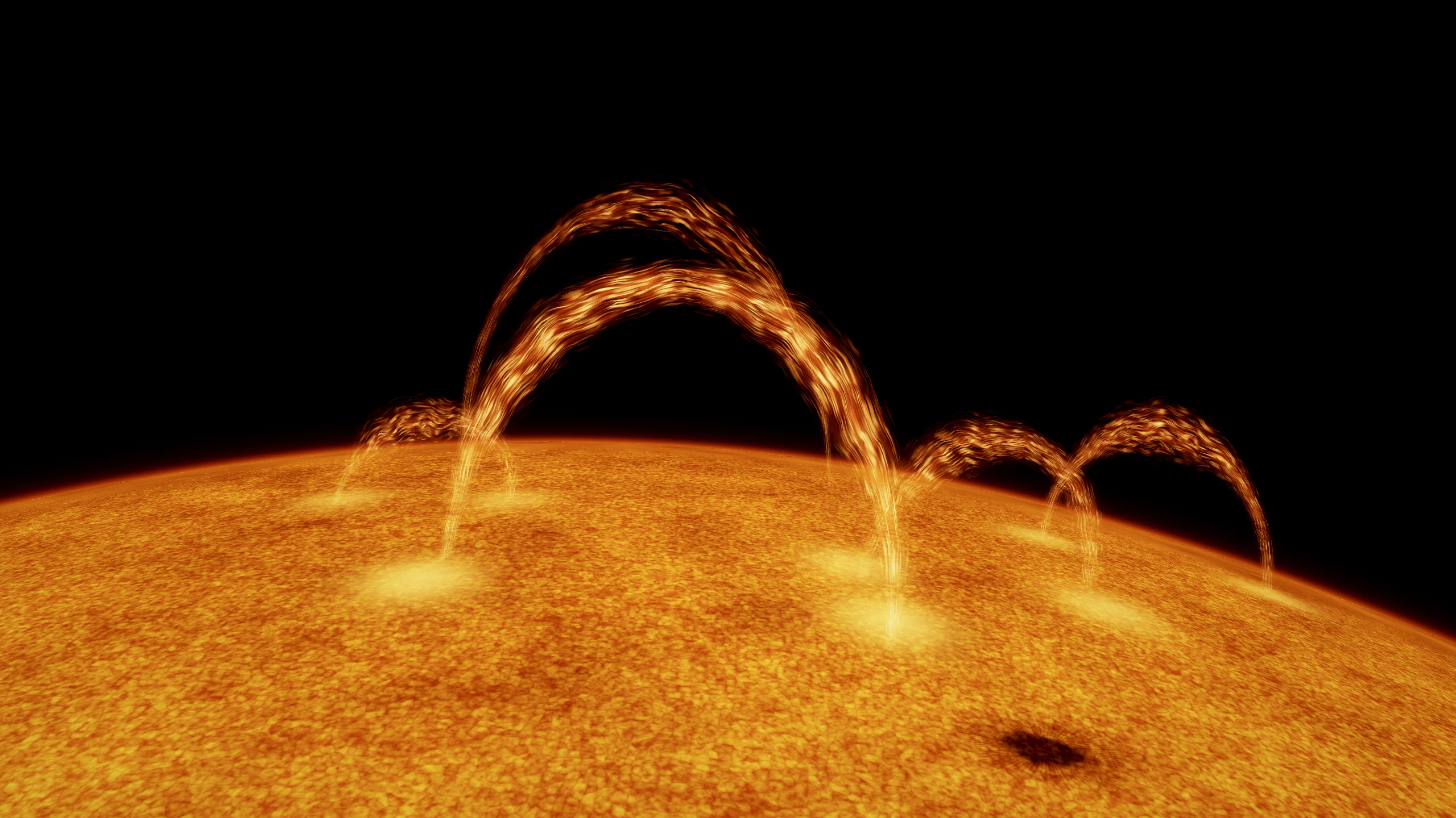 Forgefield Corona: Luminous plasma loops rising from a textured solar surface.
