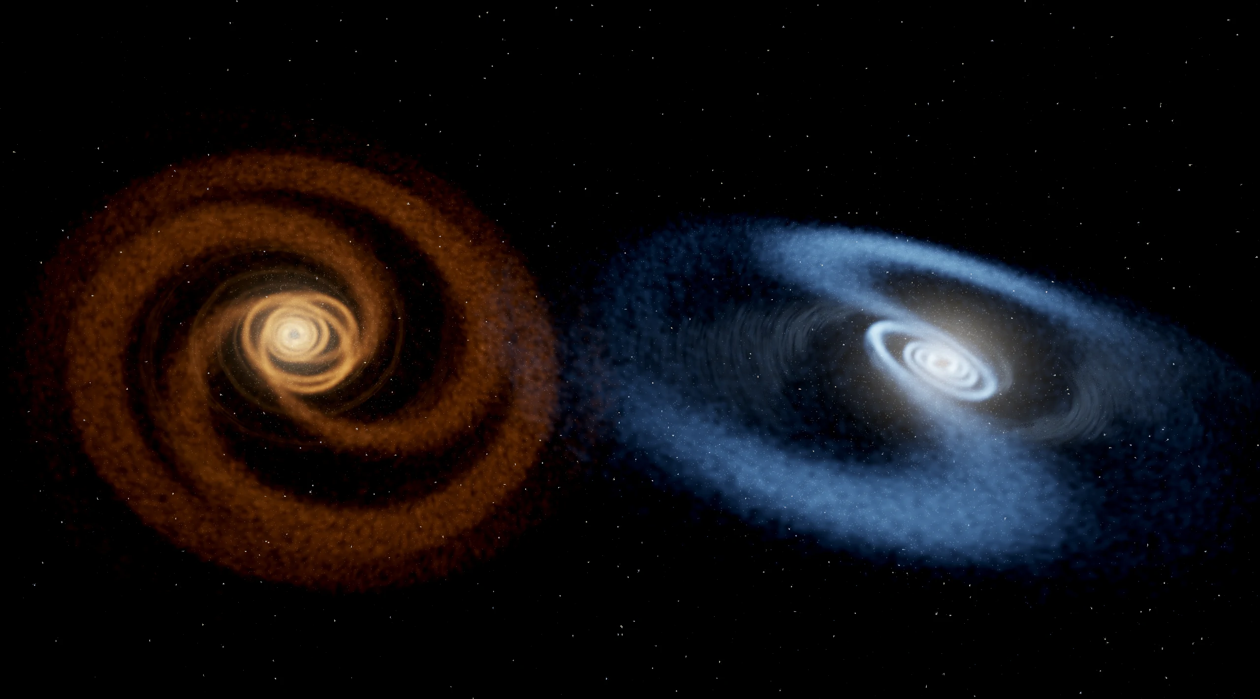 Forgefield Gravitas: Two interacting spiral galaxies with contrasting warm and cool material.