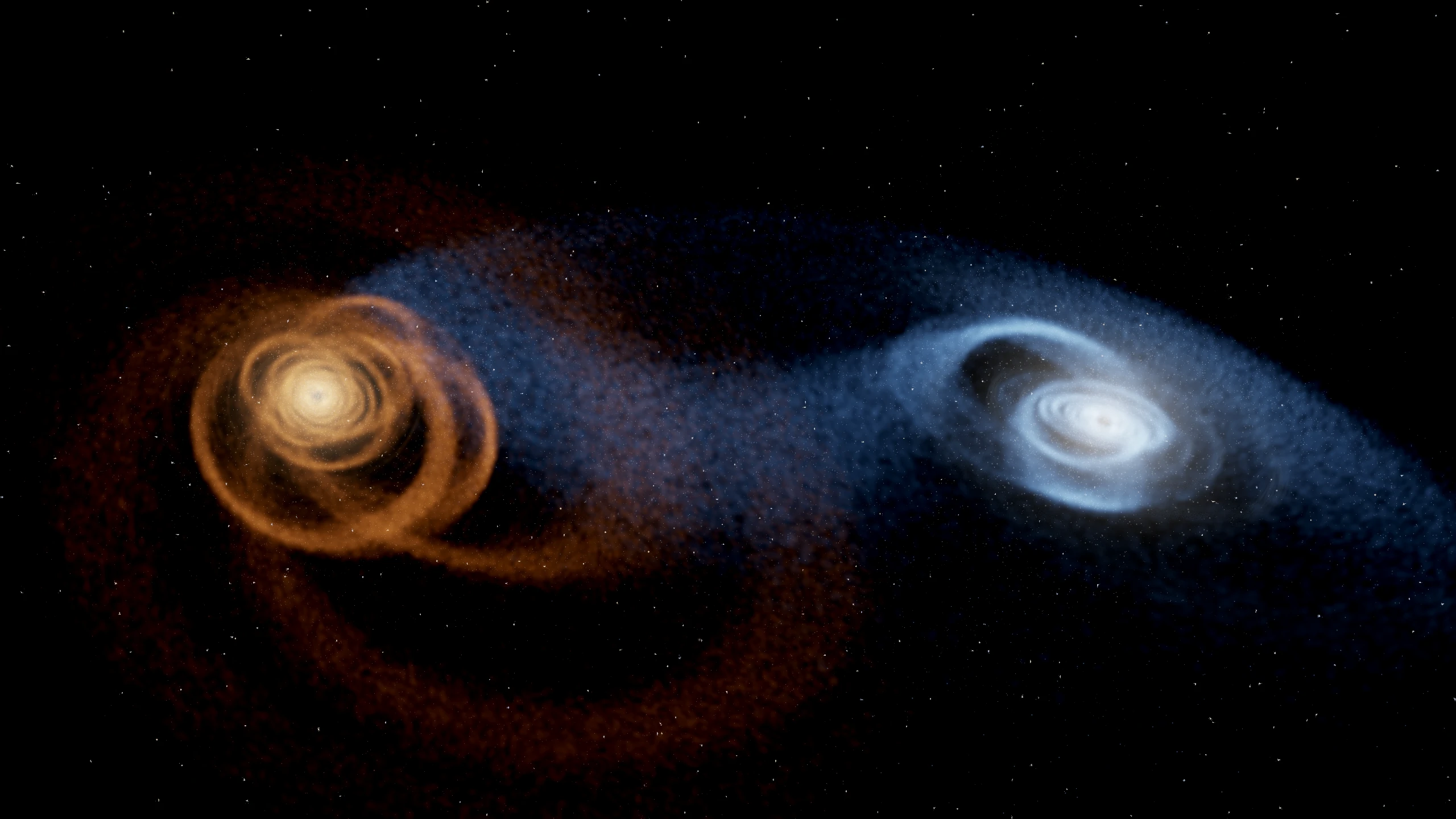 Forgefield Gravitas: Two interacting spiral galaxies with contrasting warm and cool material.