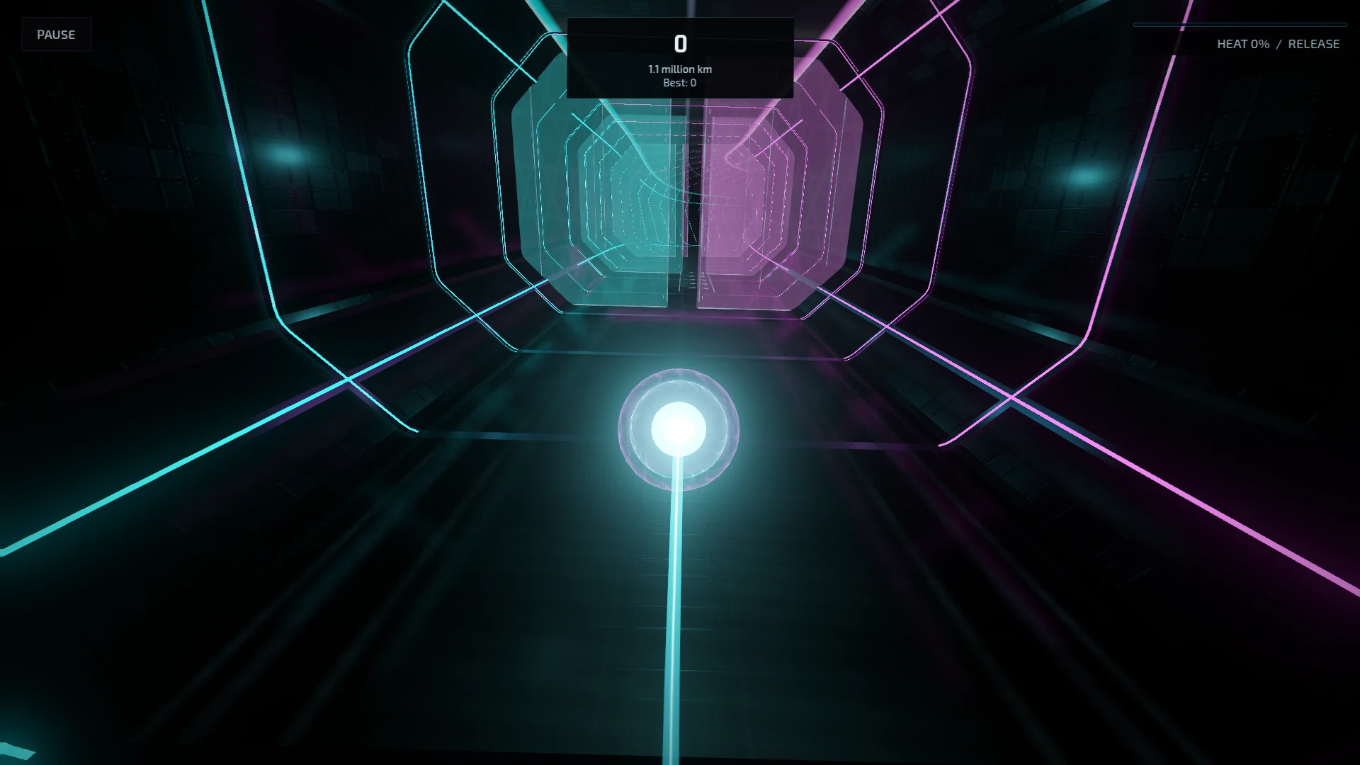 Phase Shift gameplay with a photon moving through a cyan and magenta tunnel.